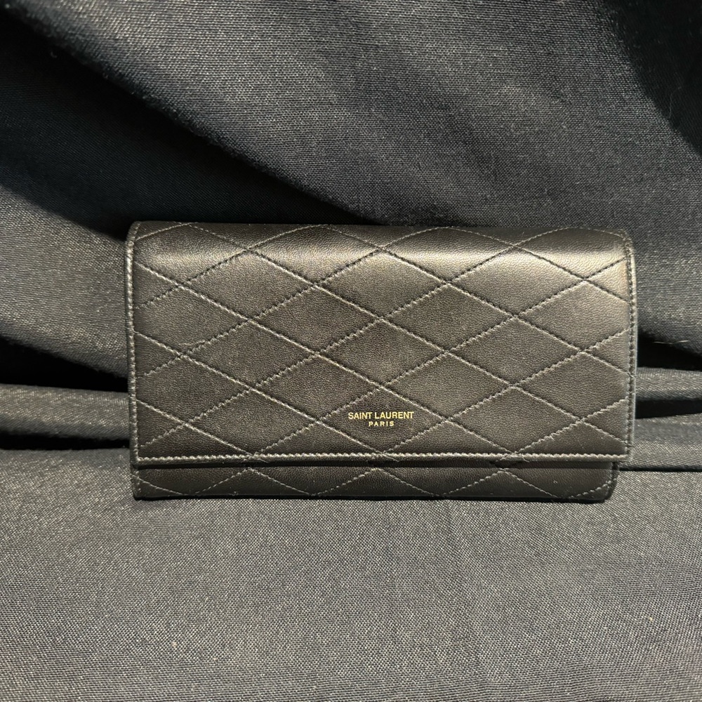 Saint Laurent Flap Quilted Lambskin Wallet Black
